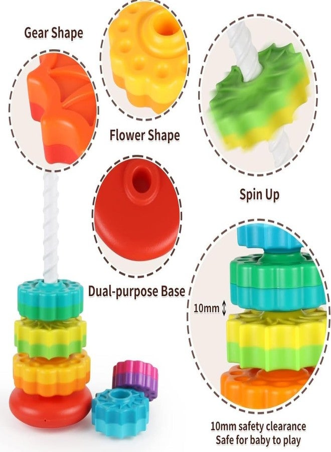 WAKTORO Baby Spinning Stacking Toys for Toddlers 1-3, Rainbow Ring Stacker Montessori Toy for Babies 6-12 Months, Sensory Learning Gift for Boys & Girls, Birthday, Christmas Gift (14 inch) - Image 4